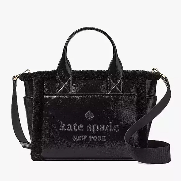 KATE SPADE💥New💥Faux Shearling Black Tote - Picture 1 of 12